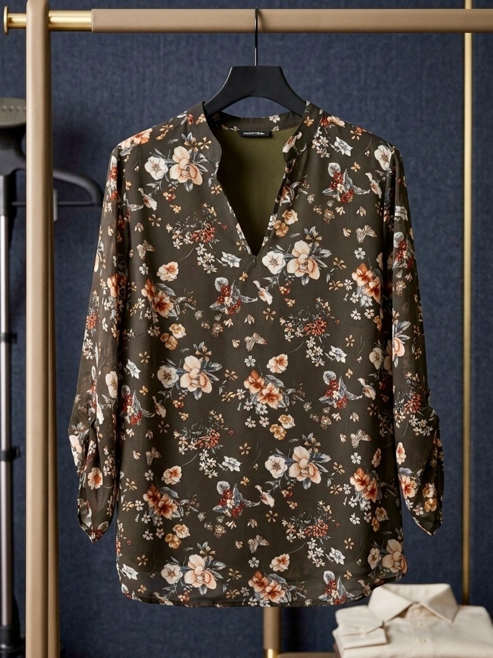 Papermoon Olive Floral V-Neck Tunic